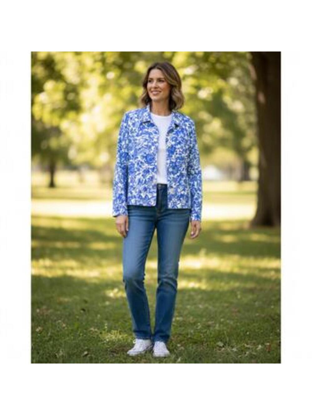 Rafael Royal Wedgewood Jacket Linen Bright Floral Lined NWT Women’s Size 12